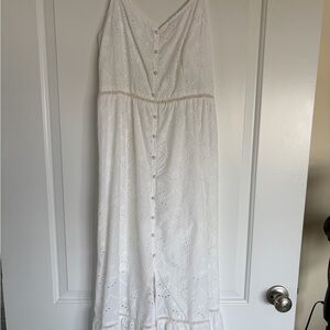 Suzy Shier White Eyelet Button-Front Midi Dress